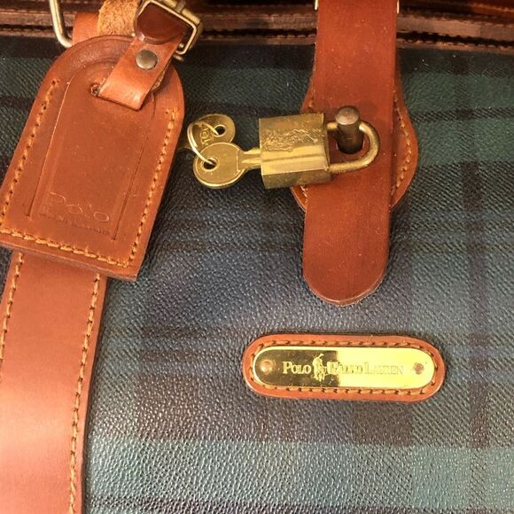 W RALPH LAUREN Black Watch Boston Travel Bag Coated Canvas Waxed Leather 52cm - Picture 5 of 17